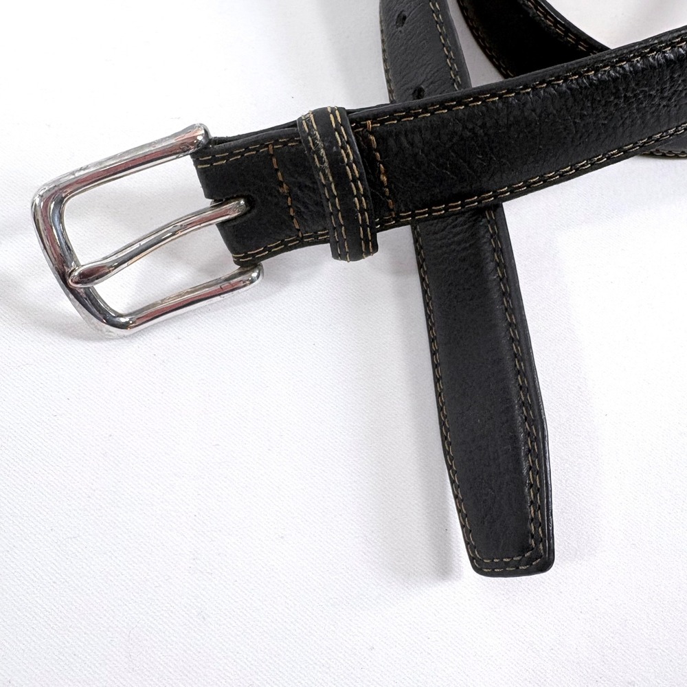 Orvis Leather Belt Black Size 38 Textured Contrast Stitch Made in USA 87HX
